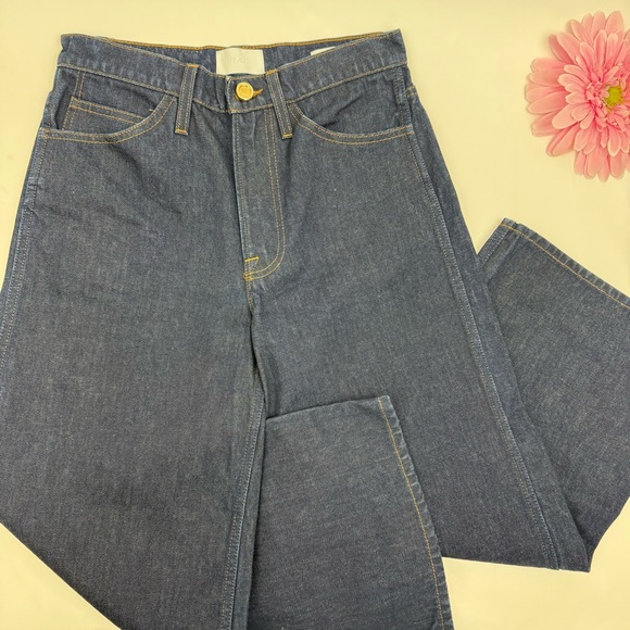 Frame Denim Le Italian Wide Leg Crop Jeans Rinse Dark Wash Rigid Denim High Rise - Picture 6 of 16